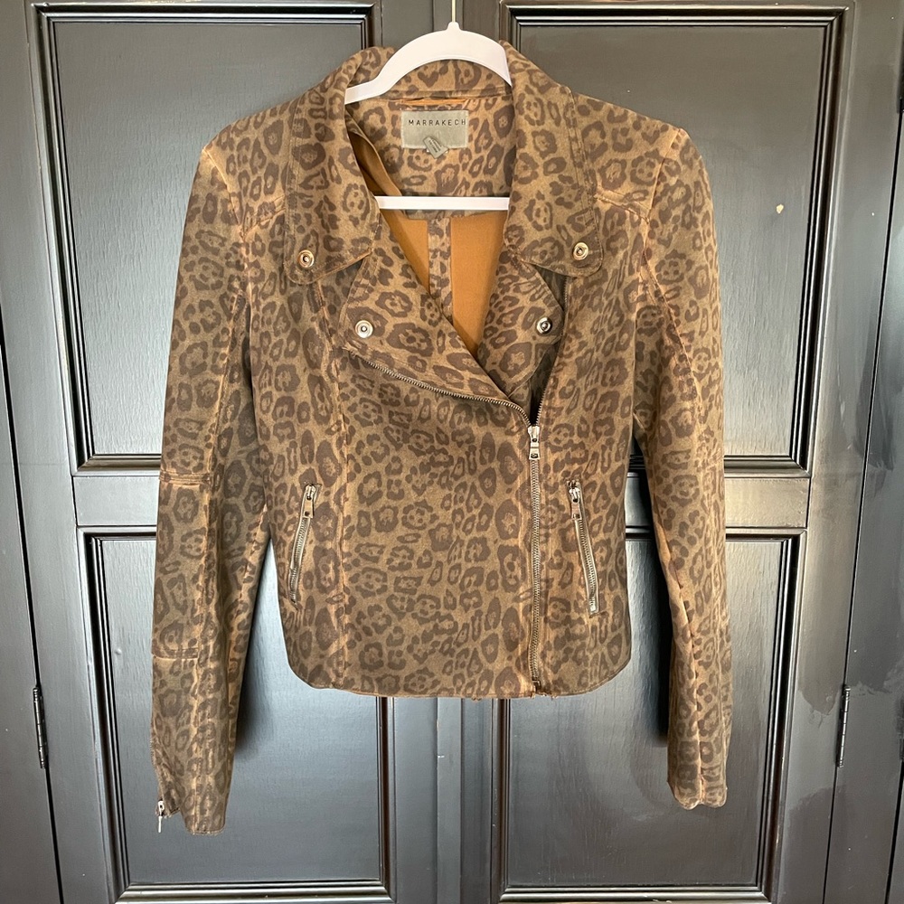 Marrakech for Anthropologie leopard ultra suede moto jacket XS
